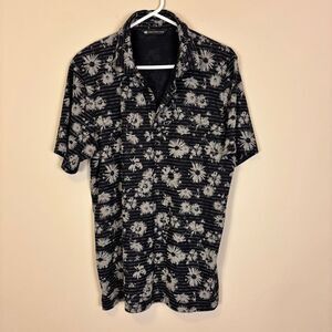 Travis Mathew Men's Black with Grey Floral Golf Polo Top Size Large